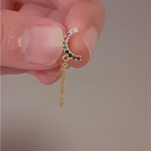 Rainbow Moon 925 sterling silver earrings. Pair